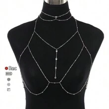 Sexy Rhinestone Beaded Body Chain, Women's Sexy Body Jewelry, Sparkling Pendant Tassel Necklace, Sexy Chest Chain, Stylish Sexy Elegant Chain For Women, Elegant Sexy Women Necklace