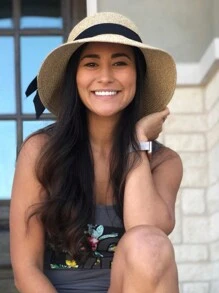 1pc Small Brim Korean Style Bow Strap Straw Hat - Straw Hat - View 13