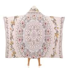 1pc Colorful Printed Hooded Beach Towel, Soft Quick Dry Anti-Sand Travel Blanket, Super Absorbent Lightweight Beach Poncho Towel Made Of Microfiber, Perfect For Beach, Travel, Gift For Family, Friends, Mother's Day Flowers, Personalized Gifts For Mom, Last Minute Gifts, Mother's Day Ideas, Mothering Sunday Gifts, Handmade Cards For Mum, Best Mother's Day Gifts Under $50