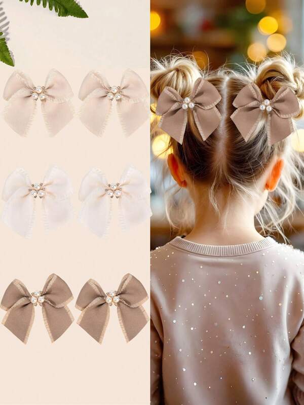 2 Stück/6 Stück Perlen Schleifen Haarclips für Mädchen, Stoff-Alligatorclips Haarbögen für Mädchen, modische Haaraccessoires als Partygeschenk für Mädchen