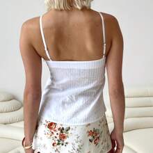 Women's V-Neck Lace Trim Camisole Spaghetti Strap Peplum Crop Tank Tops Loose Sleeveless Ruffle Hem Vest Shirts - trắng - Xem 4