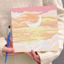 1 set 20*20cm Peinture à l'huile sur canevas avec motif numéroté représentant un paysage naturel et un ciel étoilé avec la lune. Comprend peintures et pinceaux, parfait pour les débutants et les adultes, décorations murales, décoration de la maison et cadeaux de fête