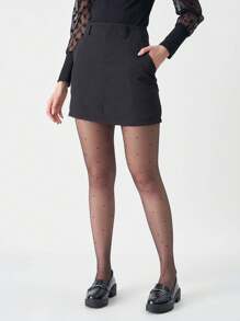 Short Formal Skirt Tailored High Waist With Luxury Pocket - 黑色 - 查看 2