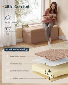 SONGMICS Storage Ottoman Bench, Storage Chest, 15 X 43 X 15 Inches, Foot Rest Stool, End Of Bed Bench, Load Up To 660 Lb, For Living Room, Bedroom, Entryway - 棕色 - 查看 3