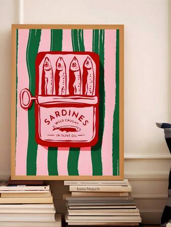 1pc Sardines In Olive Oil Canvas Art Poster - Vintage Modern Cartoon Style, Aesthetic Fish Wall Art Print For Indoor Use, Bedroom Wall Art, Living Room Wall Decor, Dining Room Wall Decoration, Kitchen Decorative, Study Room, Corridor, Dormitory Decoration, Ideal Gift For Friends, Wall Arts, Wall Decoration, Home Decoration, Room Decoration Canvas Painting ,Posters,Frameless ﻿ Gifts Birthday Graduation