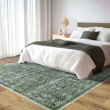 Large Floral Area Rugs For Living Room, Washable Printed Vintage Floral Rug For Living Room, Extra Large Area Rugs For Bedroom Low Pile Non Slip Rug For Home Decor Aesthetic - 墨綠色 - 查看 2