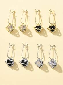 1/4 Pairs Fashionable Metal Heart Inlaid Cubic Zirconia Pendant Earrings, Luxury Rhinestone Heart Shaped Eardrop, Suitable For Women Daily, Party Wear, Valentine's Day Gift