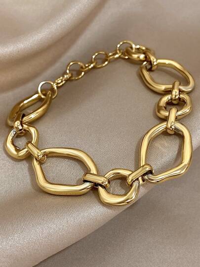 1 pieza Brazalete minimalista de acero inoxidable con eslabones asimétricos, brazalete apilable de moda para mujer, regalo de joyería para fiesta diaria y navidad