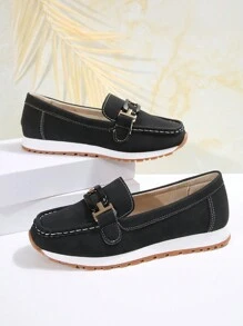 2025 New Casual Slip-On Loafers, Soft Bottom Comfortable Non-Slip Large Size Women Flat Shoes With Decorative Buckle, Versatile Style - Black - View 5