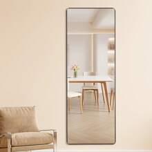 MoolSun Wavy Full-Length Mirror, Covered With Flannel Fabric,Modern Aluminum Alloy Full Body Mirror - Self-Supporting Floor/Wall Mounted Design For Living Room, Bedroom, Full Body Mirror, Floor Standing Mirror, Wall Mounted Mirror Aluminum Alloy Frame, Self-Supporting Design,Bathroom & Entryway - Sleek Space-Saving Home Décor With Warm Modern Aesthetic & Durable Frame - Màu óc chó (khung hợp kim nhôm 65 * 23,2 ") góc R hình chữ nhật - Xem 6