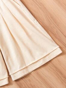 2pcs/Set Girls Solid Color Pleated Sleeveless Top & Wide Leg Pants Outfit, Minimalist & Fashionable, Suitable For 4-7 Years Old Girls