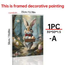1PC Cute Rabbit Decor, Hiking Easter Bunny Poster, Forest Canvas Wall Art, Easter Bunny Decor, Easter Day Wall Art- Home Decor -Living Room, Bed Room, Hallway Decoration Gifts Birthday Graduation