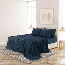 LUX DECOR 6-Piece Embroidered Bed Sheet Set – Brushed Microfiber, Deep Pocket, Lightweight & Breathable – Graduation Gifts, Home Decor, Sleep Protection For Dorms, Student Beds, Back‑To‑School Gift, Soft Bed Linens, Comfortable Sleep, Luxury Bed Set, Valentine's Day Bedroom, Spring Bedding Refresh, Guest Room Essentials, Dorm Room Bedding, Premium Bed Linens, Easy Care Sheets, Hypoallergenic Fabric, Year-Round Comfort, Master Bedroom Update, Matching Bedding Set, Hotel Quality Linens - 藏蓝色 - 查看 6
