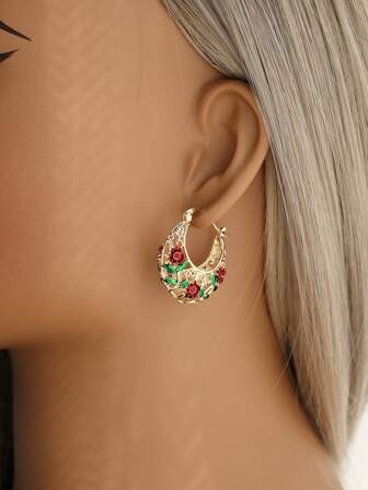 波西米亚风金属镂空不规则耳环，简约圆形钩扣设计，饰以玫瑰金点缀，适合宴会、休闲装扮或作为礼物，时尚耳环 | 优雅耳环 | 周年纪念礼物，送给爱人的耳饰，青少年适用