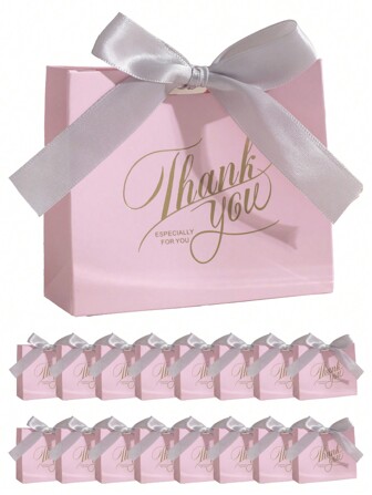24pcs/12pcs/6pcs Thank You Gift Bags, Mini Candy Bags With Bows, Perfect For Party, Birthday, Wedding Bridal Shower Favors, Wedding Guest Gifts, Gift Boxes, Wedding Reception Decor, Valentine Day. Creative Wedding Boxes, Luxury Holiday Small Gift Boxes Suitable For Wedding Small Gift Packaging, Birthday Party Gift Boxes, Party Bags, Holiday Gift Decorations, Wedding Decorations, And Other Occasions