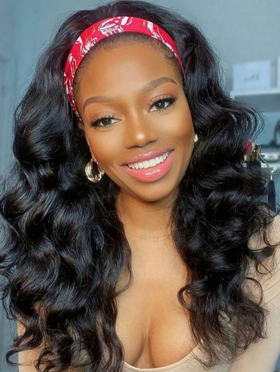32inch 200% Density Put On&Go Headband Wig Human Hair Body Wave 16 Inch  None Lace Front Wig Brazilian Virgin Hair Wear And Go Glueless Wigs For Women 200% Density Wigs Natural Black Color