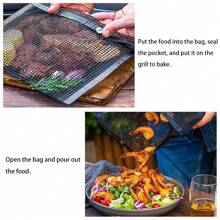 BBQ Mesh Bag Non-Stick Mesh Bag BBQ Grill Bag High Temperature Resistant BBQ Mesh Bag With BBQ Clip Oil Sprayer Oil Brush