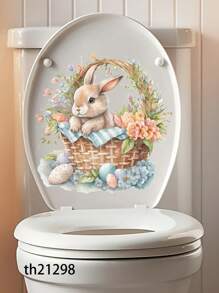 1PC Easter Bunny & Eggs Printed Toilet Sticker, For Home Decoration & Easter Bunny Bathroom Stickers - Waterproof PVC, Spring Butterfly Wall Decal, Vinyl Decal For Home Decorations, Spring Butterfly Element Wall Stickers Decoration Items Refresh Your Home, Rama Decoration Stickers - 11.81*11.81in/11.61*11.61in