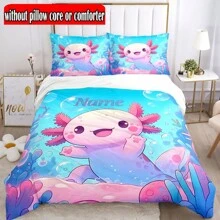 3 Peças Conjunto de Capa de Edredom Macio e Resistente a Rasgos com Estampa Fofa de Axolotl - Roupa de Cama Personalizável para Todas as Estações - Inclui 1 Capa de Edredom e 2 Fronhas (Sem Enchimento)