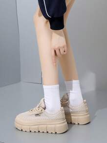 2025 年春季新品白色运动鞋，韩版流行厚底休闲运动鞋，女士/学生街头潮流 XT168 - 米色 - 查看 5