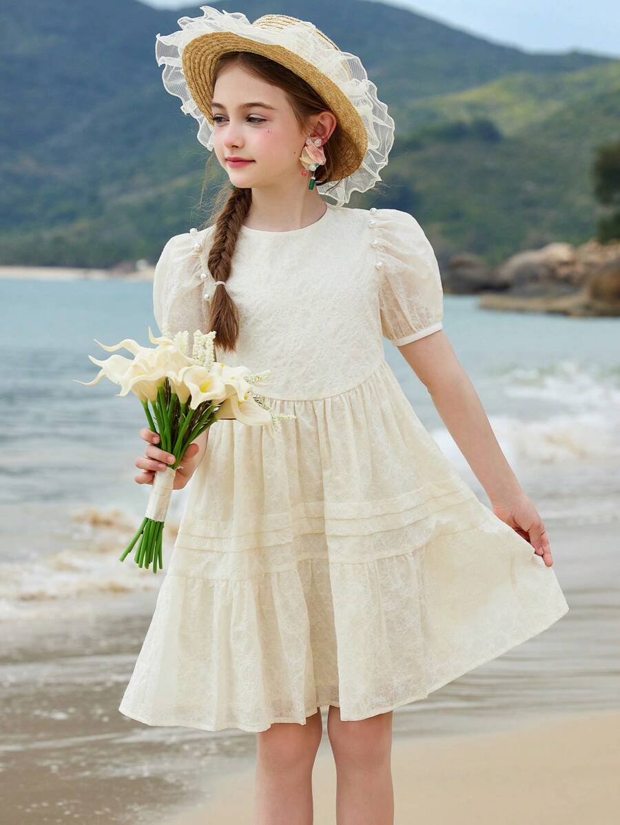 ASK JUNIOR 少女甜美海滩度假风飘逸雪纺公主裙