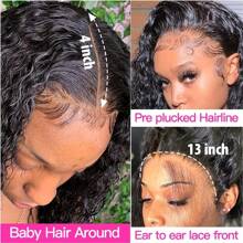 200 Density 16 Inch Curly Short Bob Lace Front Human Hair Wigs For Women Depp Wave 13x4 HD Transparent Brazilian Lace Frontal Wig Closure Swiss Lace Wig Water Wave Pre Plucked,99J,4/27,613,27#,4# - Natural Black - 查看 11