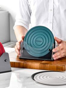 1 件圆形硅胶锅垫，带储物架，耐热厨房台面垫，不粘防滑隔热垫，灵活开口罐子多用途杯垫，桌面保护和装饰热菜、餐桌、书桌