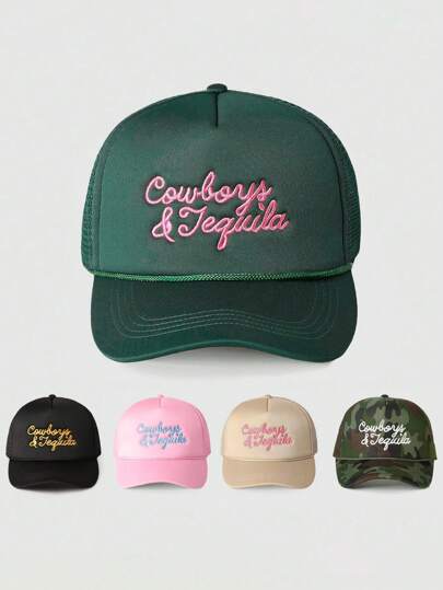 1pc Y2K Women's Embroidered "Cowboys & Tequila" Drawstring Baseball Cap, Adjustable Outdoor Sun Protection Casual Hat Suitable For Spring, Autumn, Travel, Beach, Vacation, Also Suitable For Young Men