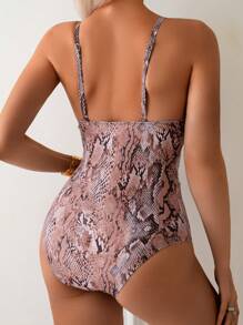 2025 New Stylish & Chic One-Piece Leopard Print Mesh Patchwork Swimsuit - Multicolor - View 3