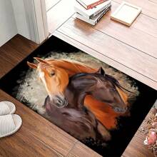 Animal Series, Crystal Velvet Material Lightweight Rug/Mat, Multiple Size Options, Loveable Cat, 2 Horses Design, High-Quality Soft & Vibrant, Trimmable Size, Highly Absorbent