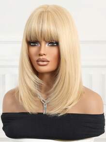 Peluca sintética con flequillo ondulado y capas de 14 pulgadas, estilo bob corto rizado natural, color dorado, adecuada para vacaciones, reuniones familiares y uso diario - Dorado - Ver 8