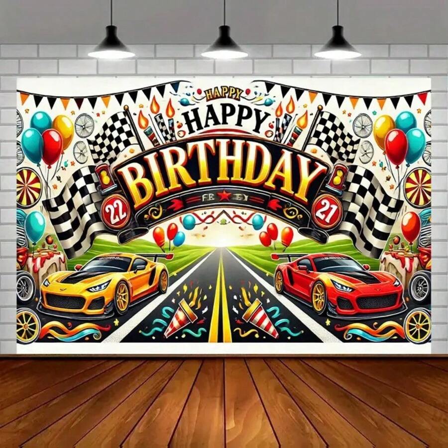Phông nền sinh nhật xe đua - Trang trí tiệc theo chủ đề ô tô - Đa năng - Không cần điện - xanh quân đội - Xem 1