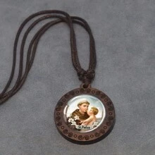 1pc Christian Rope Chain Necklace St Anthony Michael Francis Wood Pendant St. Patrick's Day Gift - style - View 7