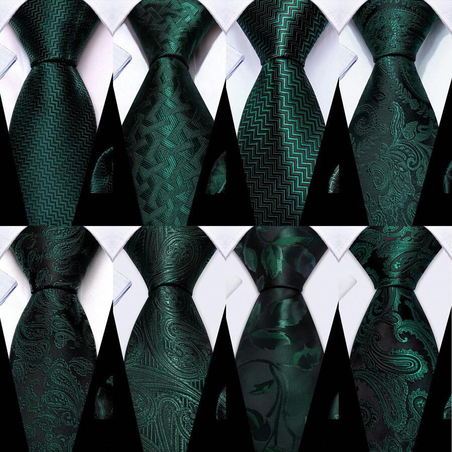 Men Tie Vintage Paisley Paisley Dark Green Tie Classic Necktie Set Pocket Square Cufflinks Formal Wedding St Patrick's Day