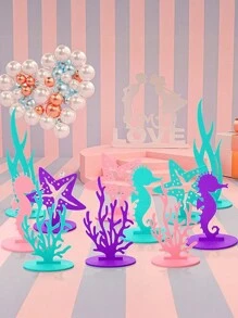 10pcs Felt Underwater World Tableware Decorations, Centered On A Mermaid Princess Themed Birthday Party Tabletop, DIY Furniture, Suitable For Birthday Party, Home Decor (5 Styles, Random Colors), Party Promotion, Back To School, Carnival