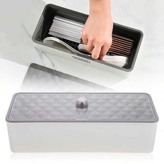 餐具收纳盒，筷子沥水收纳盒餐具收纳盒厨房用具抽屉收纳盒带盖