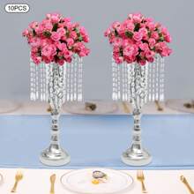 10 Pcs 19.3 Inches Tall Crystal Flower Stand Wedding Road Lead Tall Flower Holders Centerpiece Crystal Flower Metal Flower Vase For Reception Tables Wedding Supplies - Bạc - Xem 10