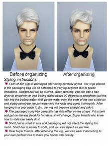 中年男士假发，白色顶部，时尚个性化短发，易于佩戴且易于护理的合成假发，适合服装表演和节日派对 - 黑與白 - 查看 10