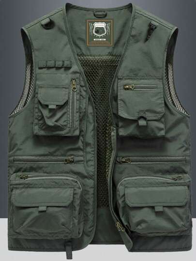 Summer Workout Men's Multi-Pocket Casual Sports Vest For Outdoor Hiking, Fishing, Photography, Spring And Autumn