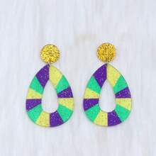 1 对绿色和紫色星形面罩亚克力印花夹式耳环，狂欢节派对珠宝 - 狂歡節 - 查看 14
