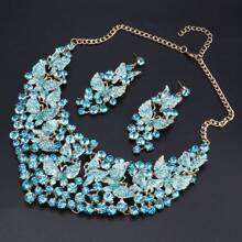 1 Set Luxus Kristall Schmetterling Halskette & Ohrringe Schmuckset, geeignet für Frauen Hochzeiten, Galas, Partys, Jahrestage, Valentinstag, Geburtstags Geschenke