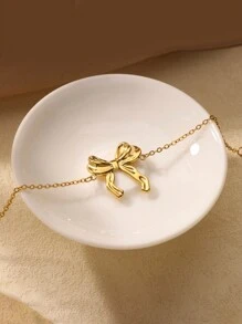 1 szt. Eleganckie bransoletki z kokardą wstążkową dla kobiet, urocze, ze stali nierdzewnej, w kolorze złotym, romantyczna biżuteria dla par - Serce - Zobacz 2