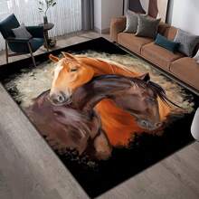 Animal Series, Crystal Velvet Material Lightweight Rug/Mat, Multiple Size Options, Loveable Cat, 2 Horses Design, High-Quality Soft & Vibrant, Trimmable Size, Highly Absorbent