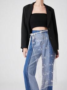 1 szt. Długa sukienka z cekinami, koronką laserową, punkową, przezroczystą, wiązaną, fartuchową, modna, niezbędna i wszechstronna część garderoby - Biały - Zobacz 9