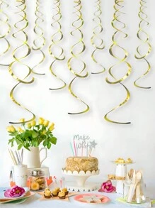18pcs Gold Hanging Swirl Decorations, Gold Swirl Streamer Spiral Ceiling Decoration, Metallic Tassel Garland, Versatile Hanging Decor For Lemon Bee Sunflower Birthday Wedding Shower Bridal Shower Bachelorette Party Supplies
