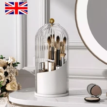 NetHong 360° Rotating Makeup Brush Holder Storage Box Desktop Cosmetic Organizer W/ Lid - White - View 2