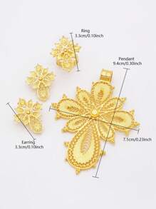 14K镀金十字架式新娘首饰套装，包含项链、吊坠、耳环和戒指，适合女性佩戴，可作为结婚礼物送给妻子。