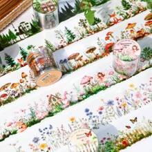 1 Roll Of 4CM Wide * 2M Long Two Styles Of Stickers Forest Animal Flower Garden Fence Mushroom Handbook Tape Stickers Aesthetic Stickers For Scrapbook Journaling Water Bottles Laptop, Scrapbooking Supplies Kit, Waterproof Vinyl Bullet Junk Journal Stickers For Adults Back To School