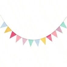 1 件三角旗横幅 12 面多色彩旗仿亚麻横幅，生日派对盛大开幕圣诞节婚礼装饰品，多功能悬挂家庭派对用品 - 彩色 - 查看 1