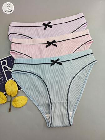 3 条装女士蝴蝶结可爱舒适透气宽松运动内裤